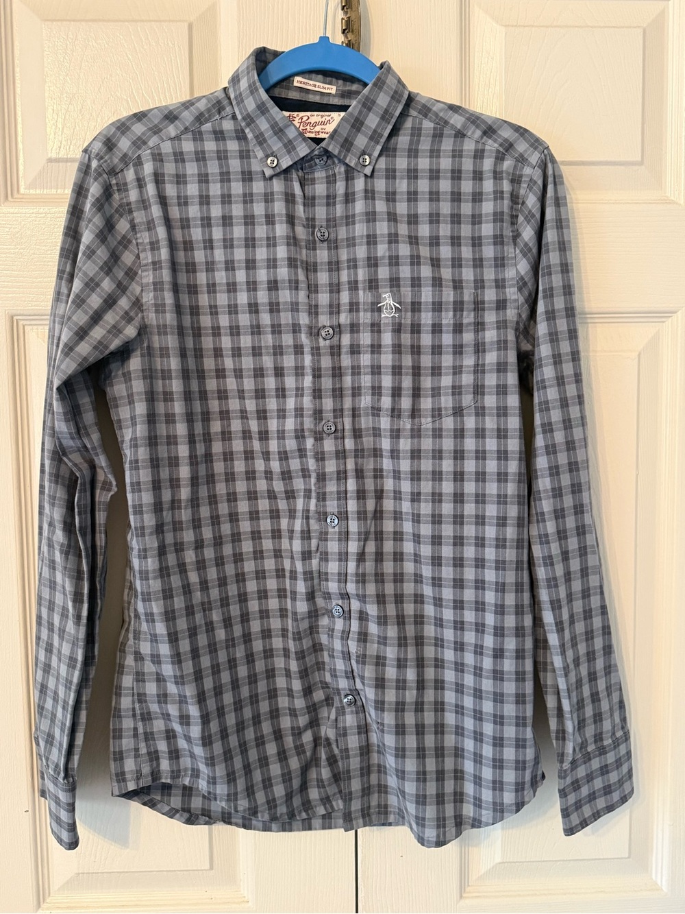 Original Penguin Blue and Gray Plaid Button-Down Shirt